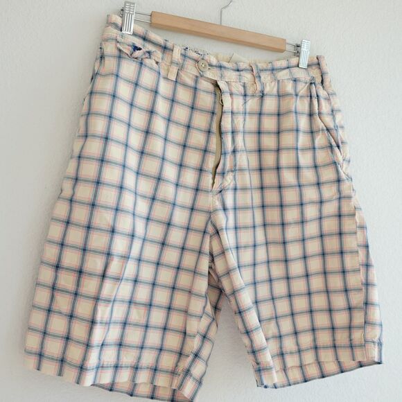 Vintage Abercrombie & Fitch Men's Bermuda Shorts Cream Pink Blue Sz 30 - Picture 4 of 16